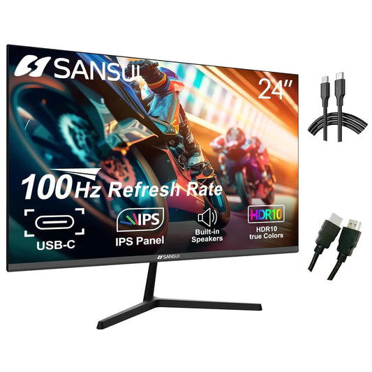 SANSUI 24 inch Monitor with Speakers USB Type-C 100Hz FHD 1080P Computer Monitor HDMI DP HDR10 Gaming Monitor RTS/FPS Tilt Adjustable VESA Mount(ES-24X3 Type-C & HDMI Cable Included)