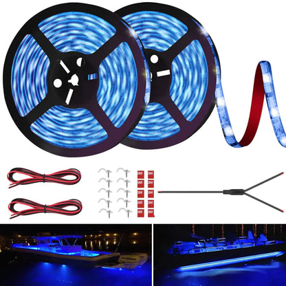 LED Boat Strip Lights 50FT Marine Pontoon Led Lights Waterproof Boat Interior Light Under Gunnel Lights Boat Deck Light Night Fishing Lights Good for Pontoon Bass Fishing Yacht Kayak (Blue)